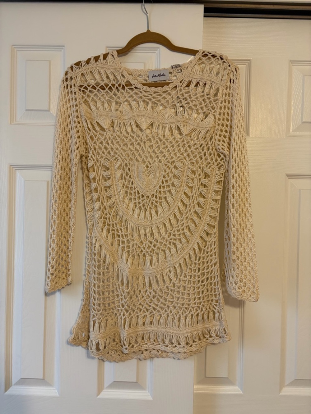 Le moda Crochet Knit Cover-Up Tunic in Cream medium new